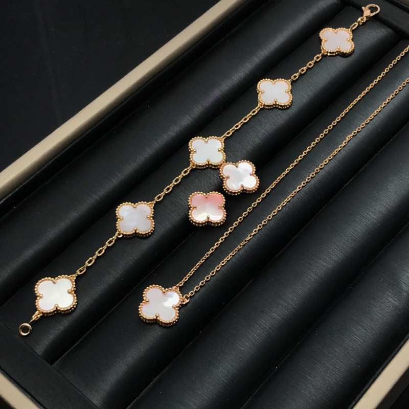VAN66  New Women's Rose Pink Belly Earnail Bracelet, Necklace Set Jewelry