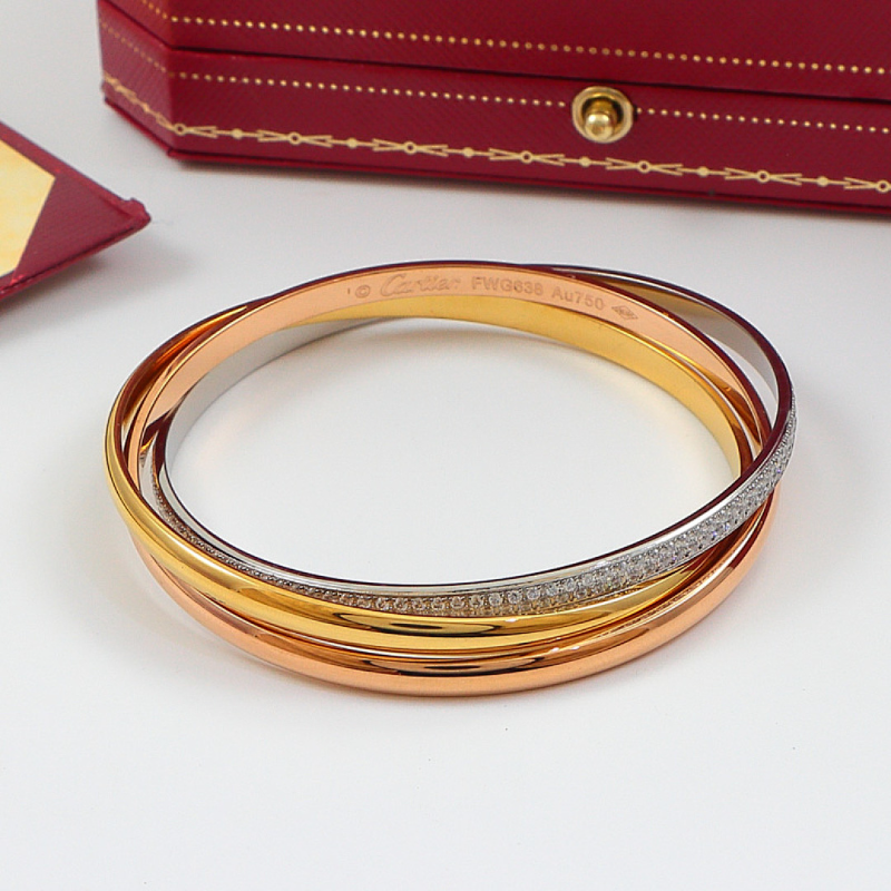 CAB59 Classic luxury three ring tricolor diamond studded bracelet women jewelry inside about 16.5cm