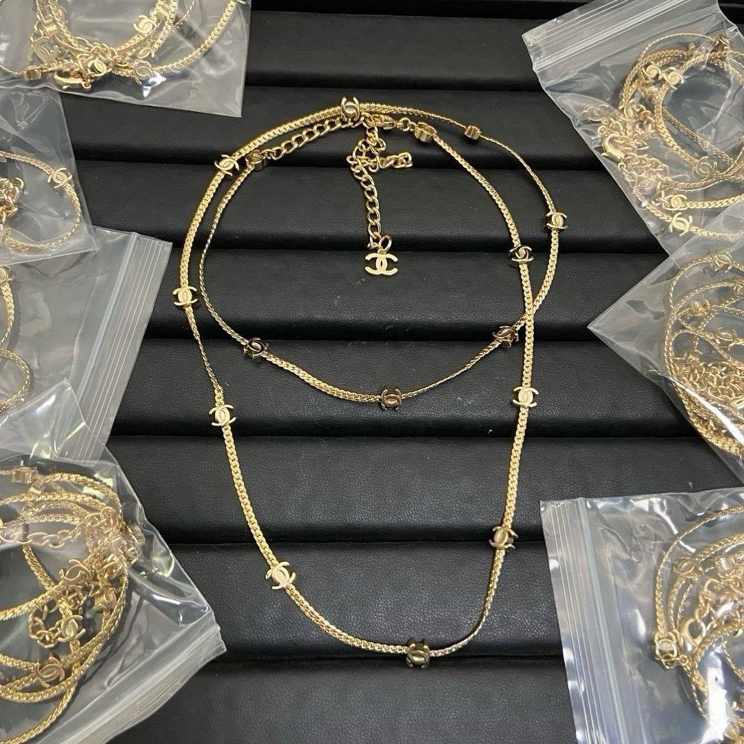 CHN106  New 14 flower snake bone double C sweater chain necklace jewelry