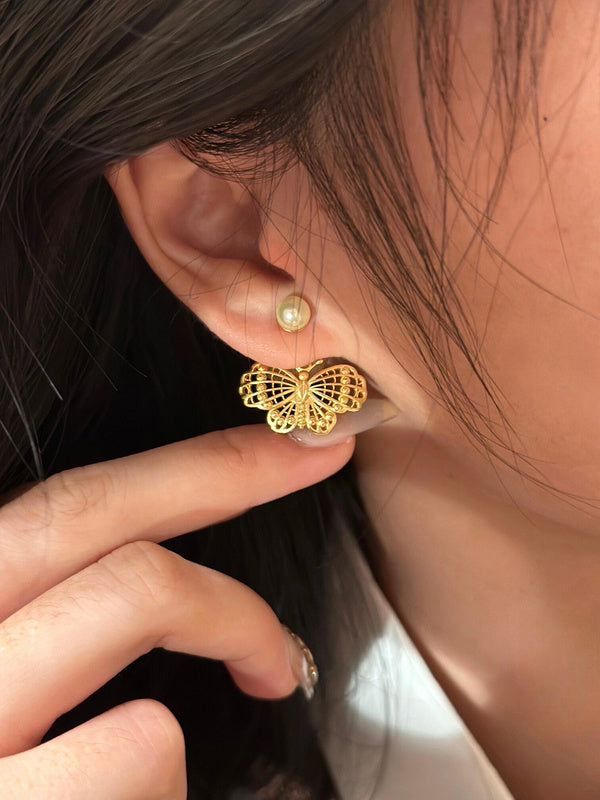 A1071  Women's butterfly pearl earring jewelry