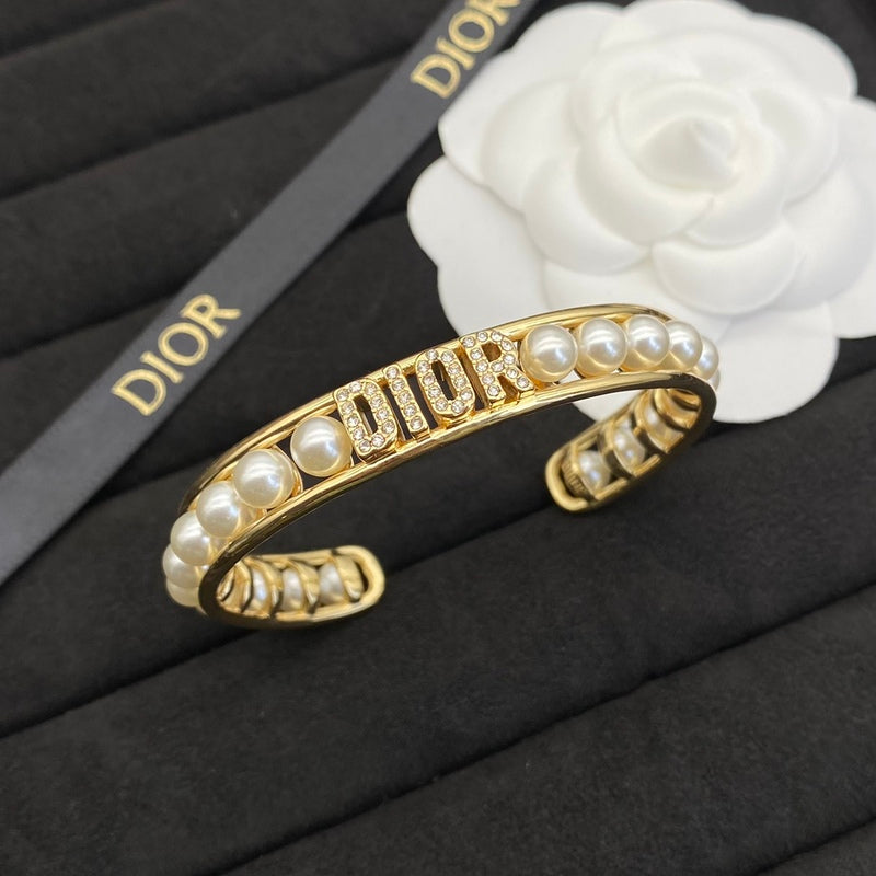 DB108   Pearl and Crystal Diamonds Medieval Letter Bracelet  Jewelry