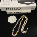 CHN113  Women's Double C Pearl Long Necklace/Sweater Chain Jewelry