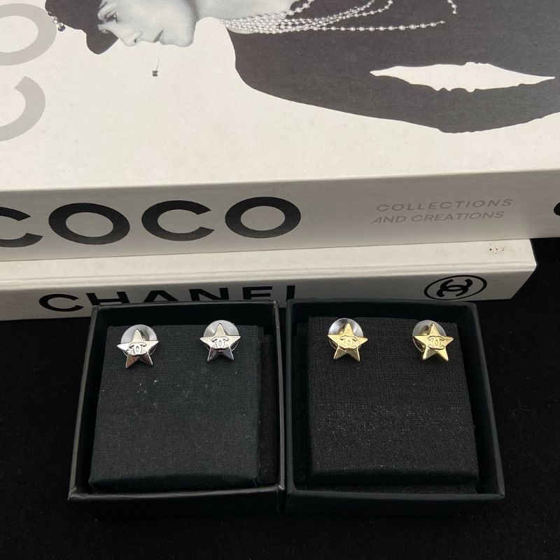 CHE82  Women's new shiny five pointed star double C earring jewelry