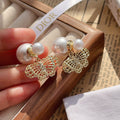 A1071  Women's butterfly pearl earring jewelry